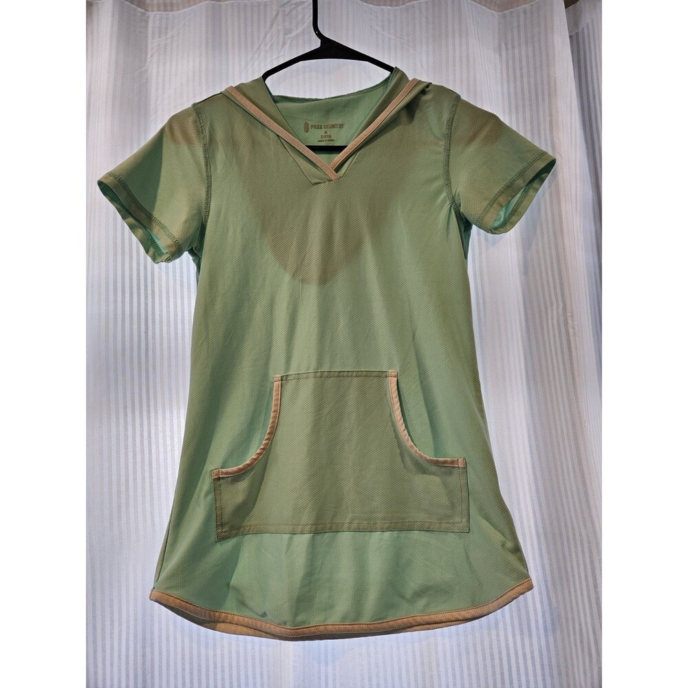 Free Country Girls Hooded Pullover M 10/12 Green Short Sleeve Kangaroo Swimcover